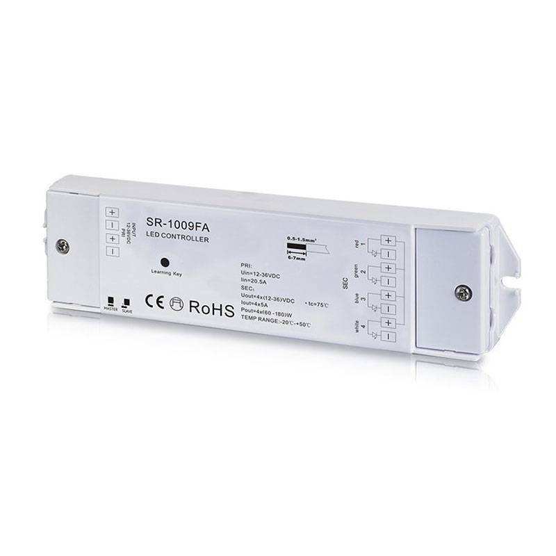 Controlador RGBW PWM 12-36V-DC (4 canales, 5A/canal) receptor RF
