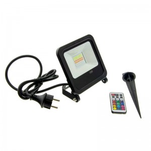 Foco proyector LED RGB 30W IP65 con mando 24 teclas y estaca