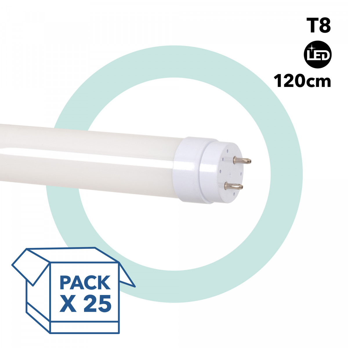 Pack por 25 tubos led T8 18w 1800lm 120cm 185-265V PF0.7 conexión 1 punta