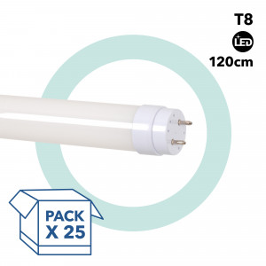 Pack por 25 tubos led T8 18w 1800lm 120cm 185-265V PF0.7 conexión 1 punta