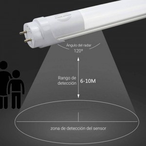 Tubo LED T8 de 120cm 18W con sensor de proximidad por microondas Blanco Frío 6000K cristal opal