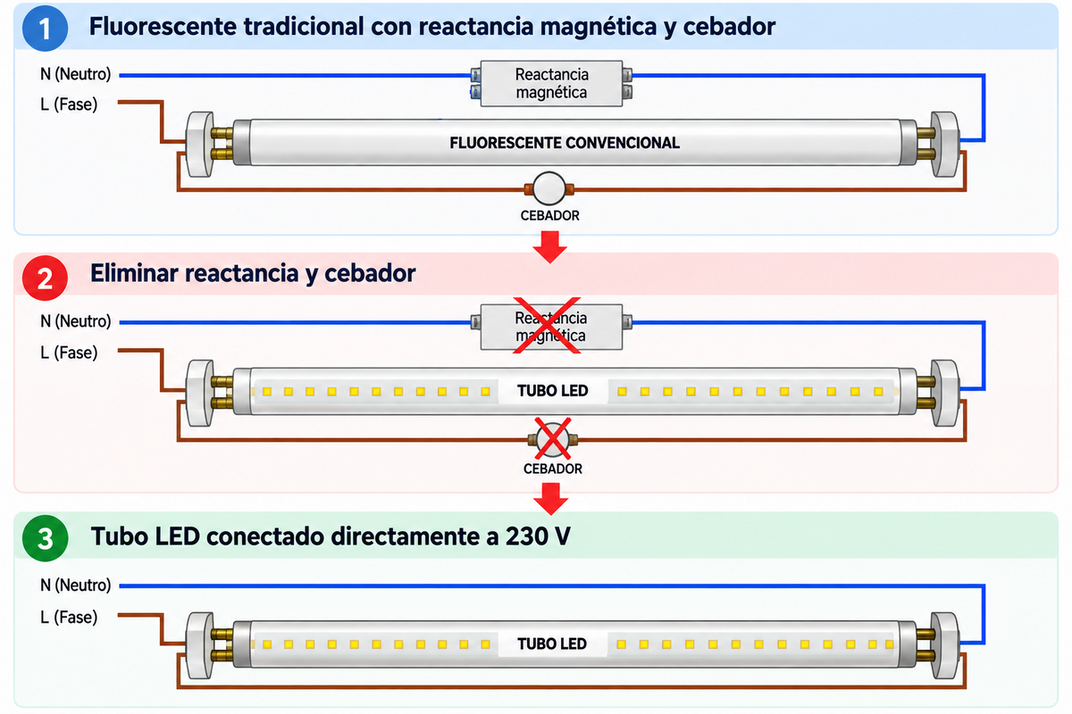 Cómo cambiar un fluorescente tradicional por un tubo LED