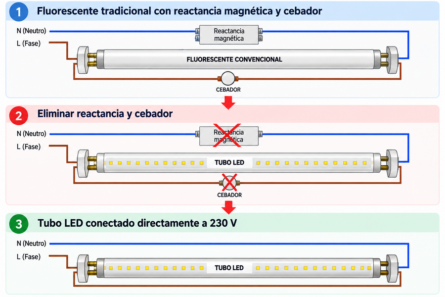 Cómo cambiar un fluorescente tradicional por un tubo LED