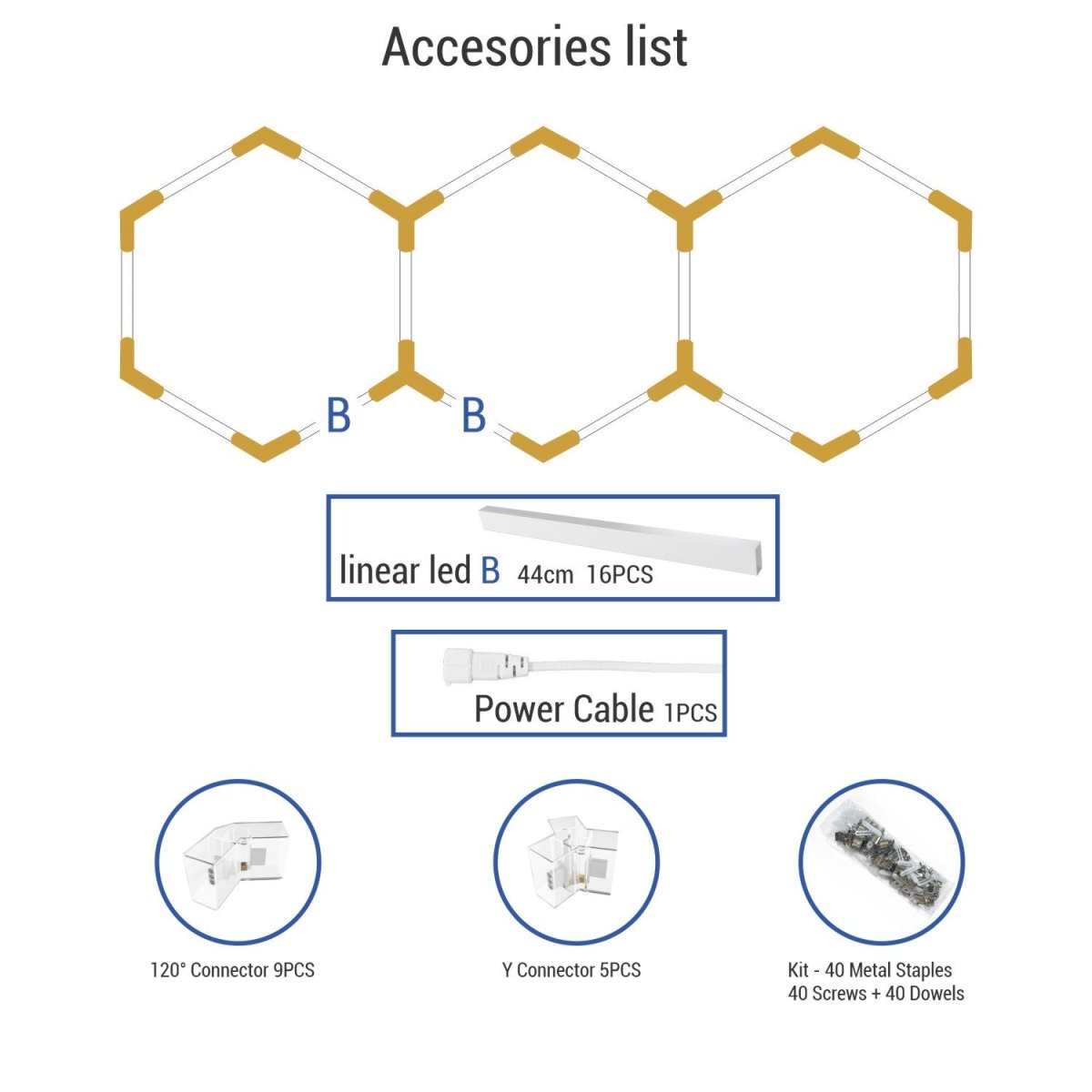 Lámpara LED hexagonal - 6500K - 3 hexágonos - 440cm - Barcelona Led-
