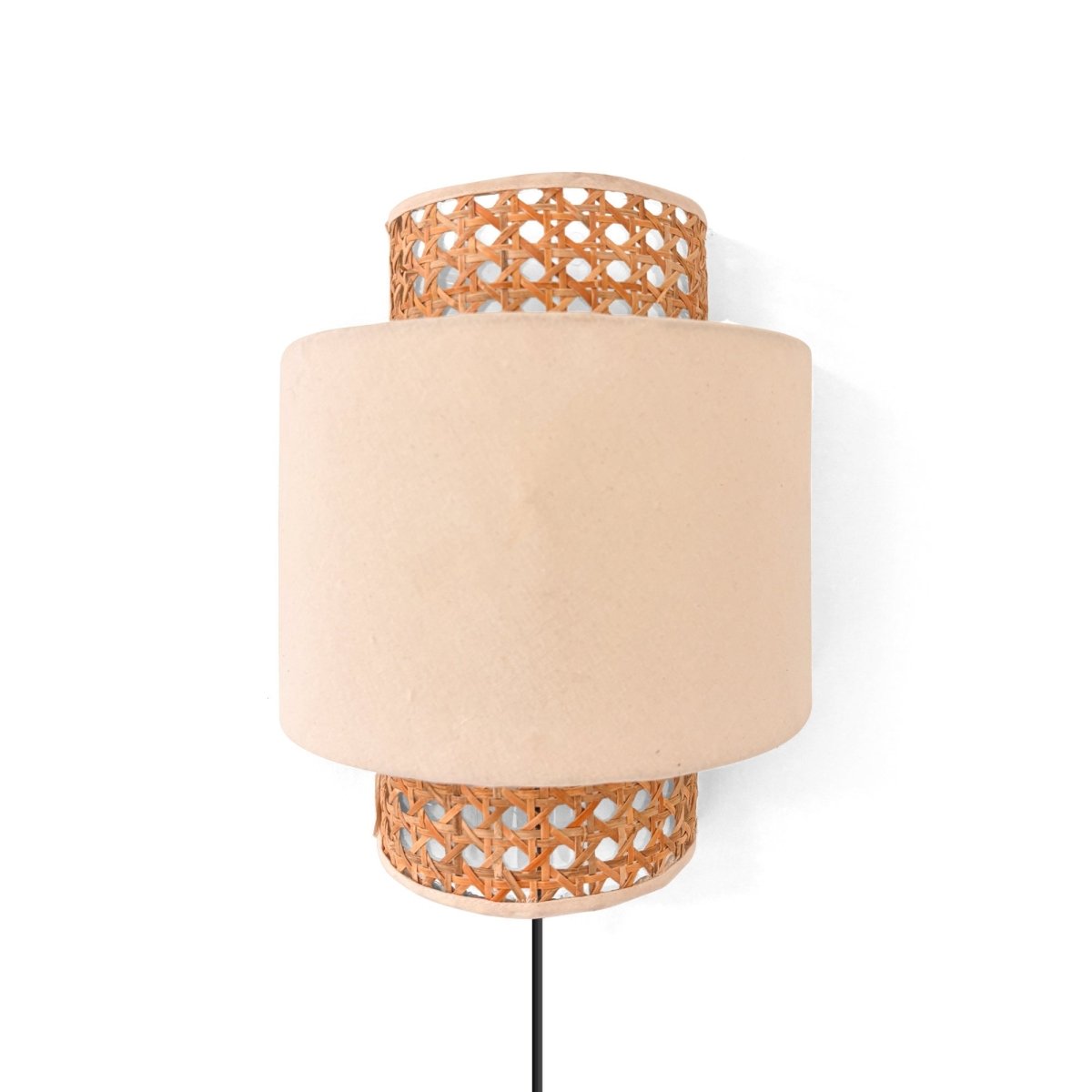 Aplique de pared de mimbre y tela "HANS" - E27 - Interruptor y enchufe - Barcelona Led-Decoración