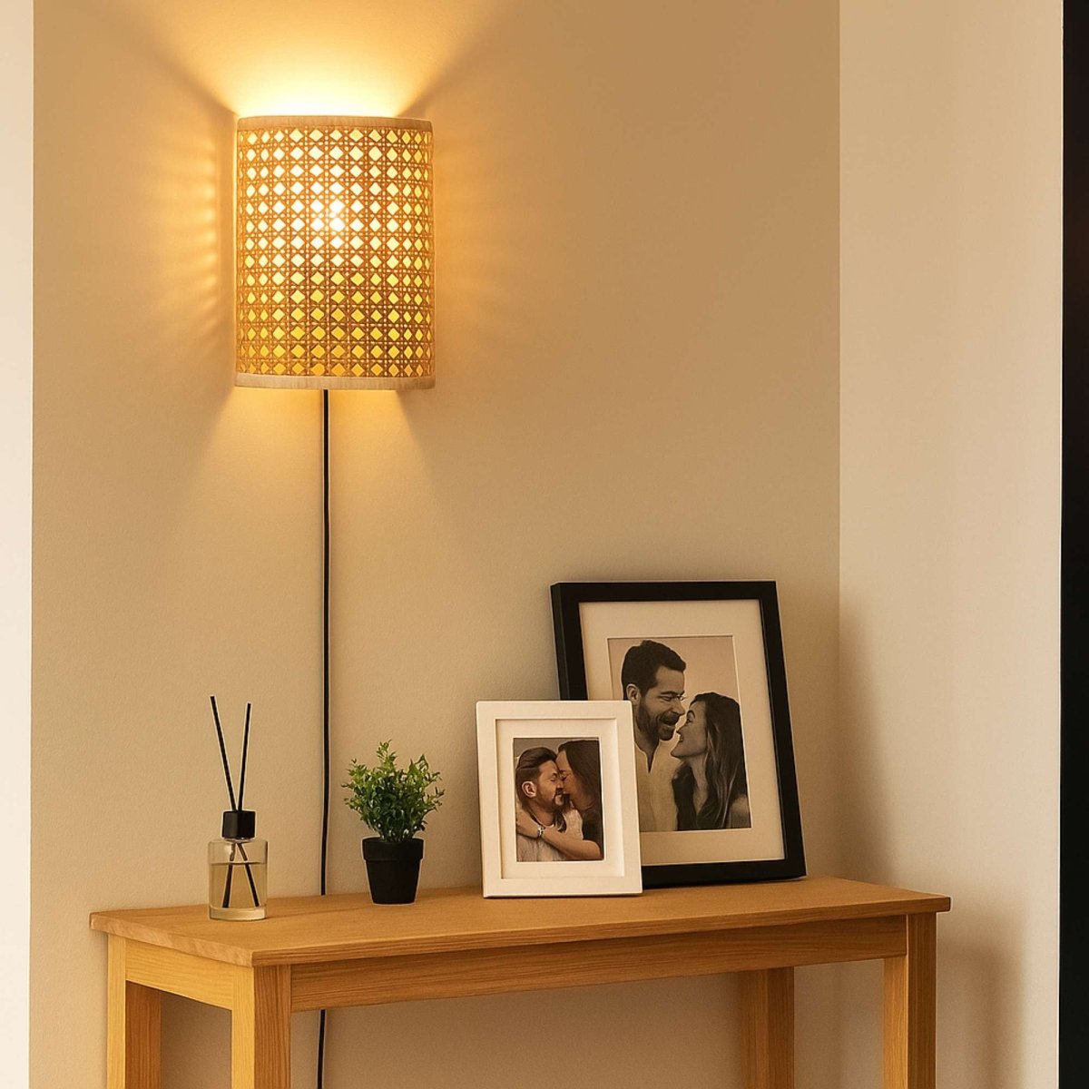 Aplique de pared de mimbre "BERGIN" - E27 - Interruptor y enchufe - Barcelona Led-Decoración