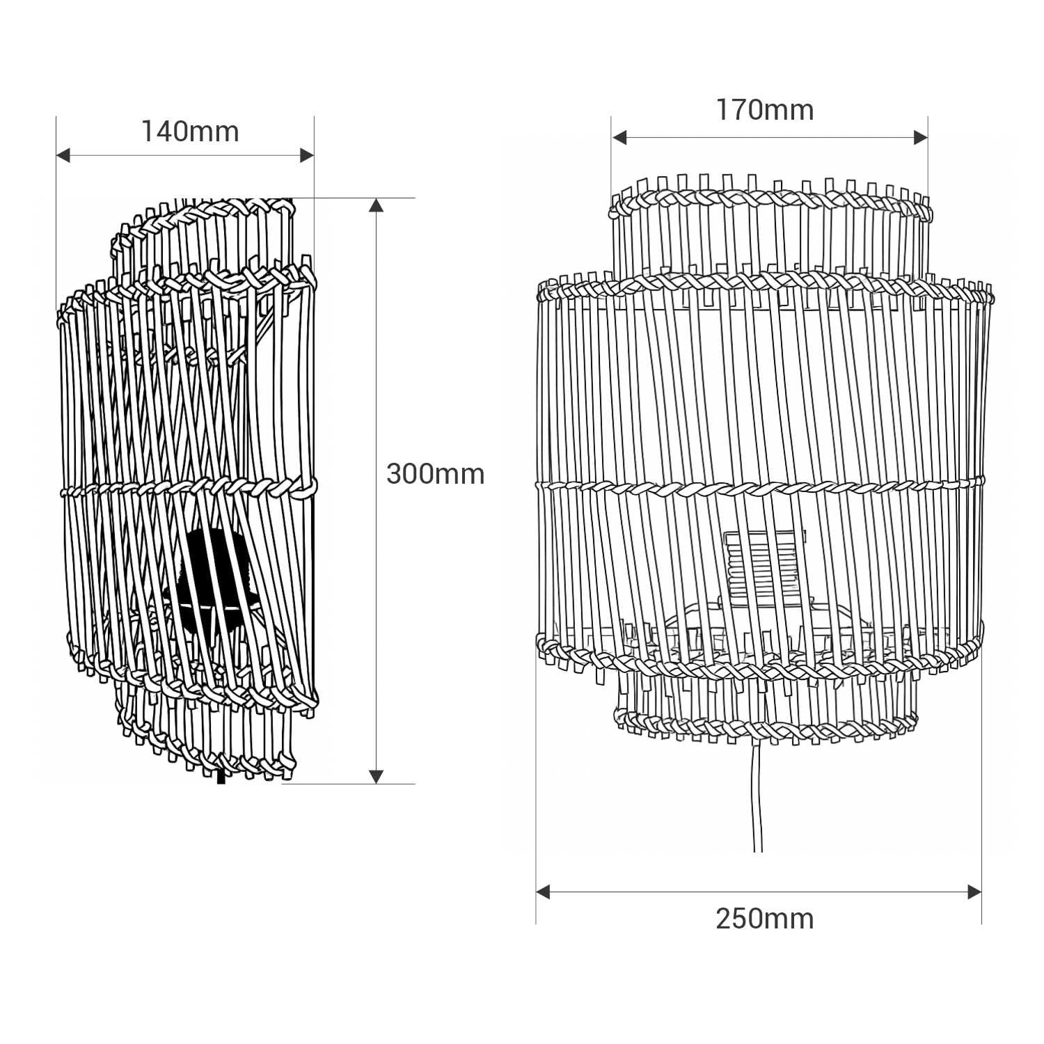 Aplique de pared de Ratán "SILIA" - E27 - Interruptor y enchufe (1)