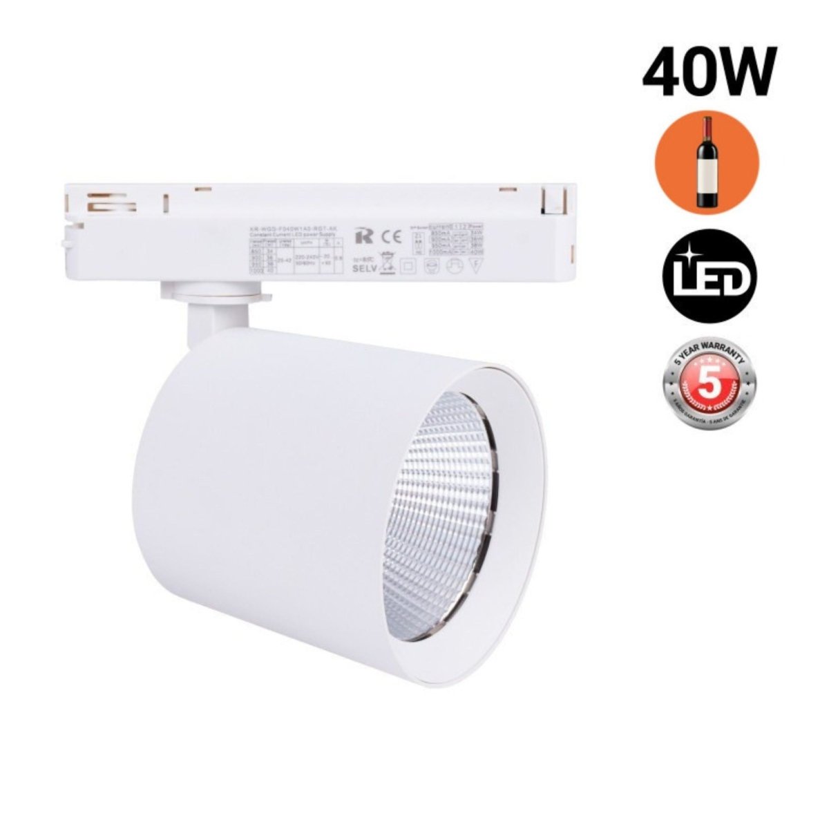 Proyector LED para carril monofásico - 40W - Vinotecas - Barcelona Led-Iluminación