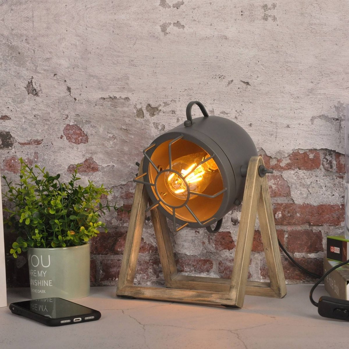 Lámpara de mesa de madera vintage "TACHICOM" E27 - Barcelona Led-Decoración