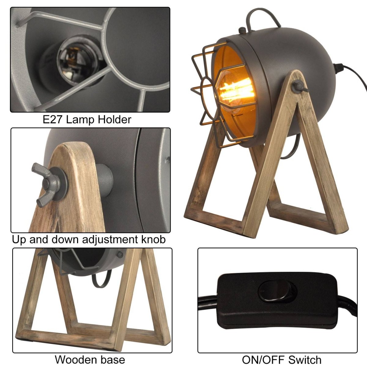 Lámpara de mesa de madera vintage "TACHICOM" E27 - Barcelona Led-Decoración