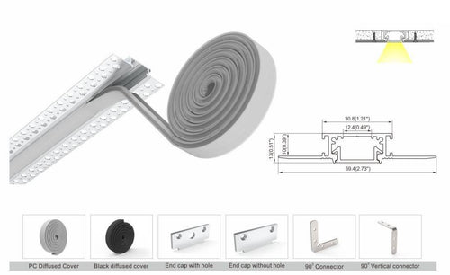 KIT - Geïntegreerd/randloos LED-strip profiel - 30x13mm - 2 meter + diffuser
