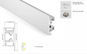Perfil de aluminio para tira LED superficie - Bañador arriba/abajo - 18x49mm - 2 metros