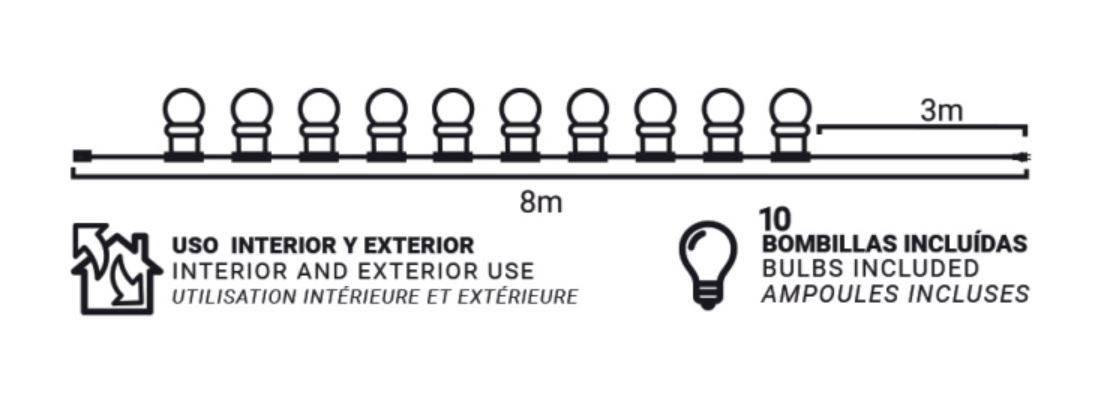 Guirnalda LED cable blanco 10 bombillas LED 3000ºK - 8 metros (3)