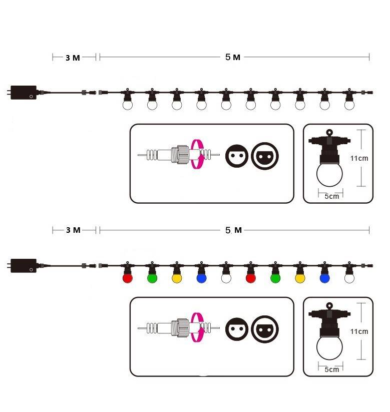 Guirnalda  luminosa LED 10 bombillas integradas - 8 metros (5)