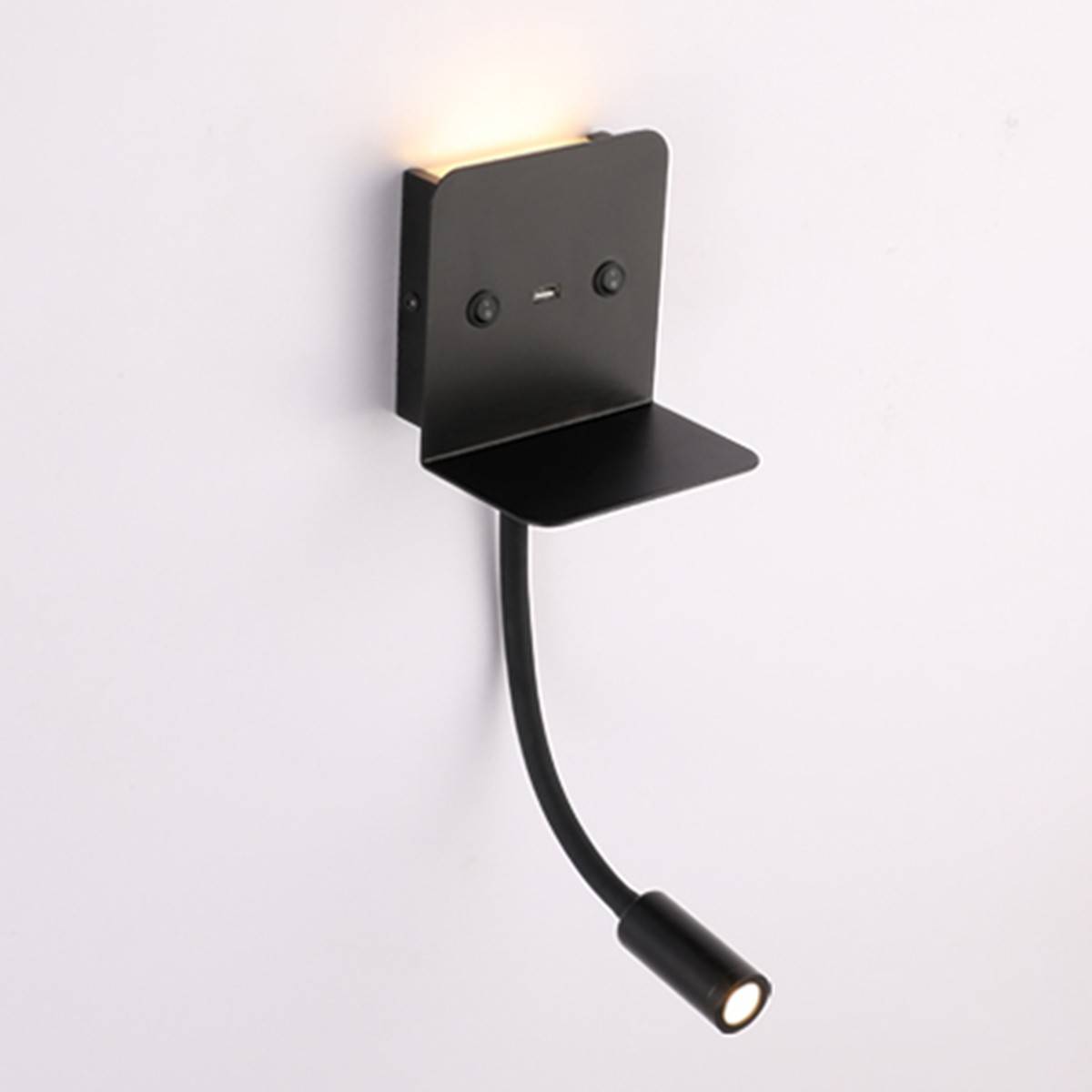 Aplique de pared LED para lectura "SLANGE" 3W + 6W orientable y base de carga USB (10)