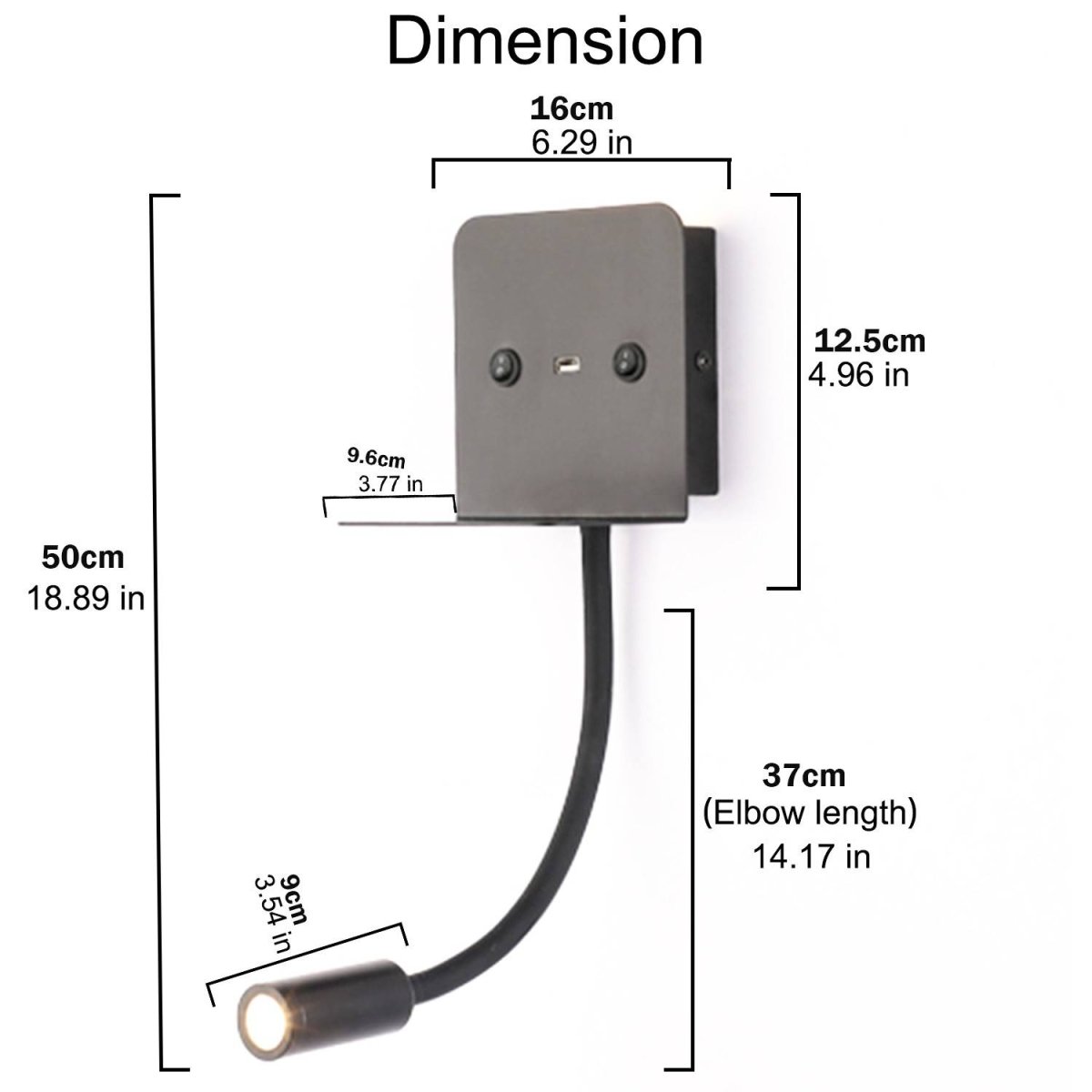 Aplique de pared LED para lectura "SLANGE" 3W + 6W orientable y base de carga USB - Barcelona Led-Decoración