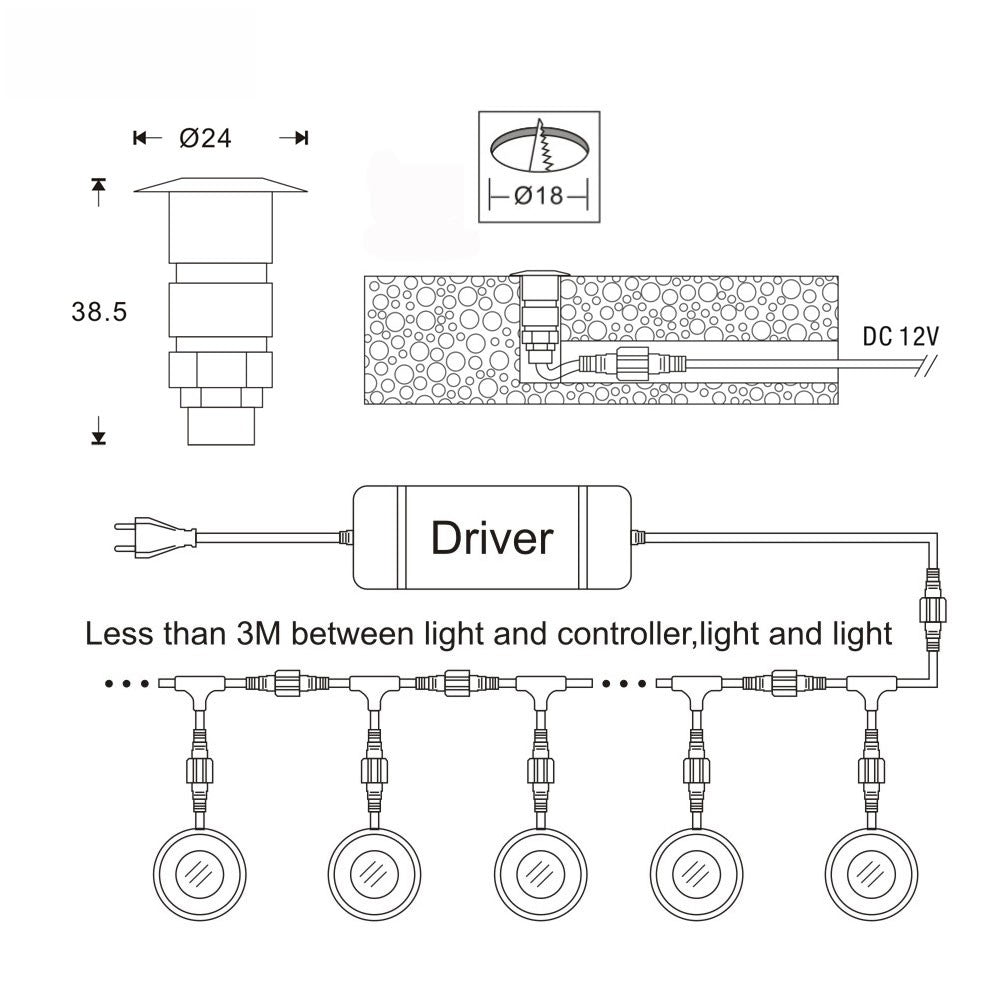 Kit de 6 luces de escalera 0,8W RGB 12V-DC Ø24x38.5mm (3)