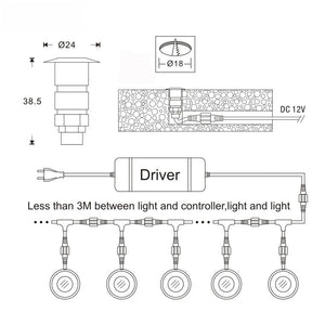 Kit de 6 luces de escalera 0,8W RGB 12V-DC Ø24x38.5mm (3)