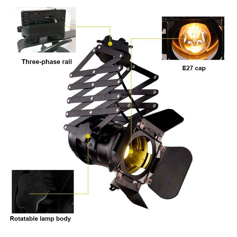 Foco carril trifásico orientable y extensible "Cinema" - E27 (10)