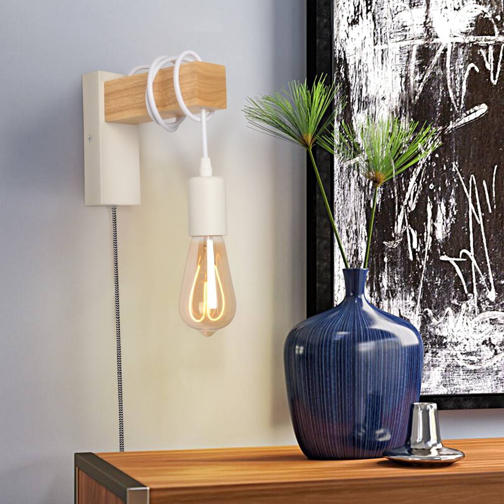 Apliques de pared madera "RUDER" - Con interruptor y enchufe - E27 (7)