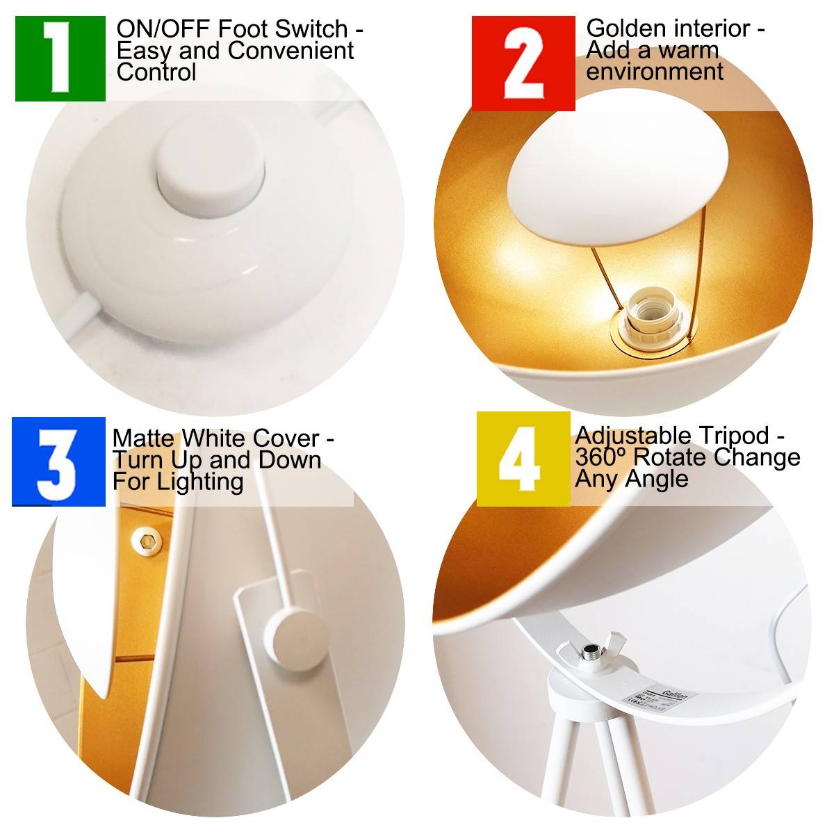 Lámpara de pie vintage con trípode "Galilen" - E27 (4)