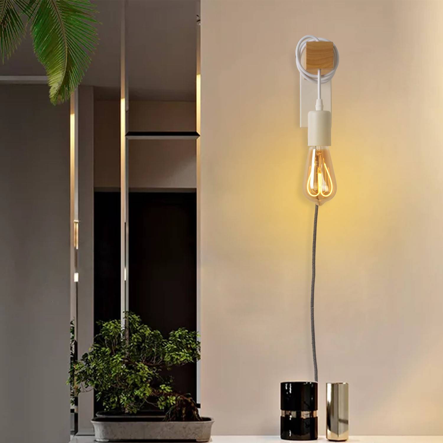 Apliques de pared madera "RUDER" - Con interruptor y enchufe - E27 (23)