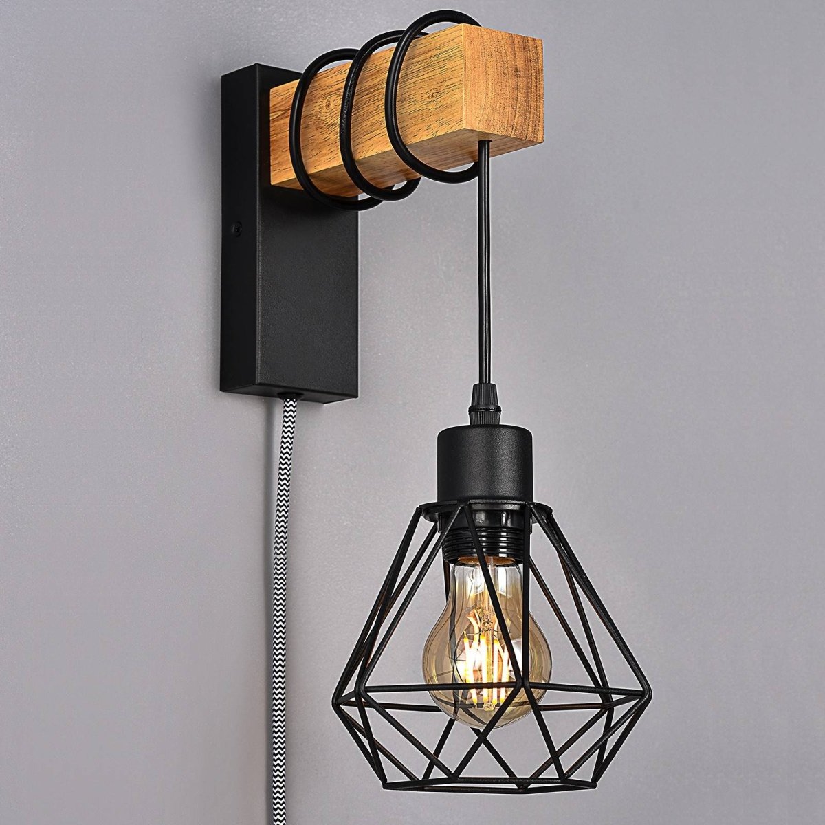 Aplique de pared jaula con cable y enchufe "RODEN" - Barcelona Led-Decoración