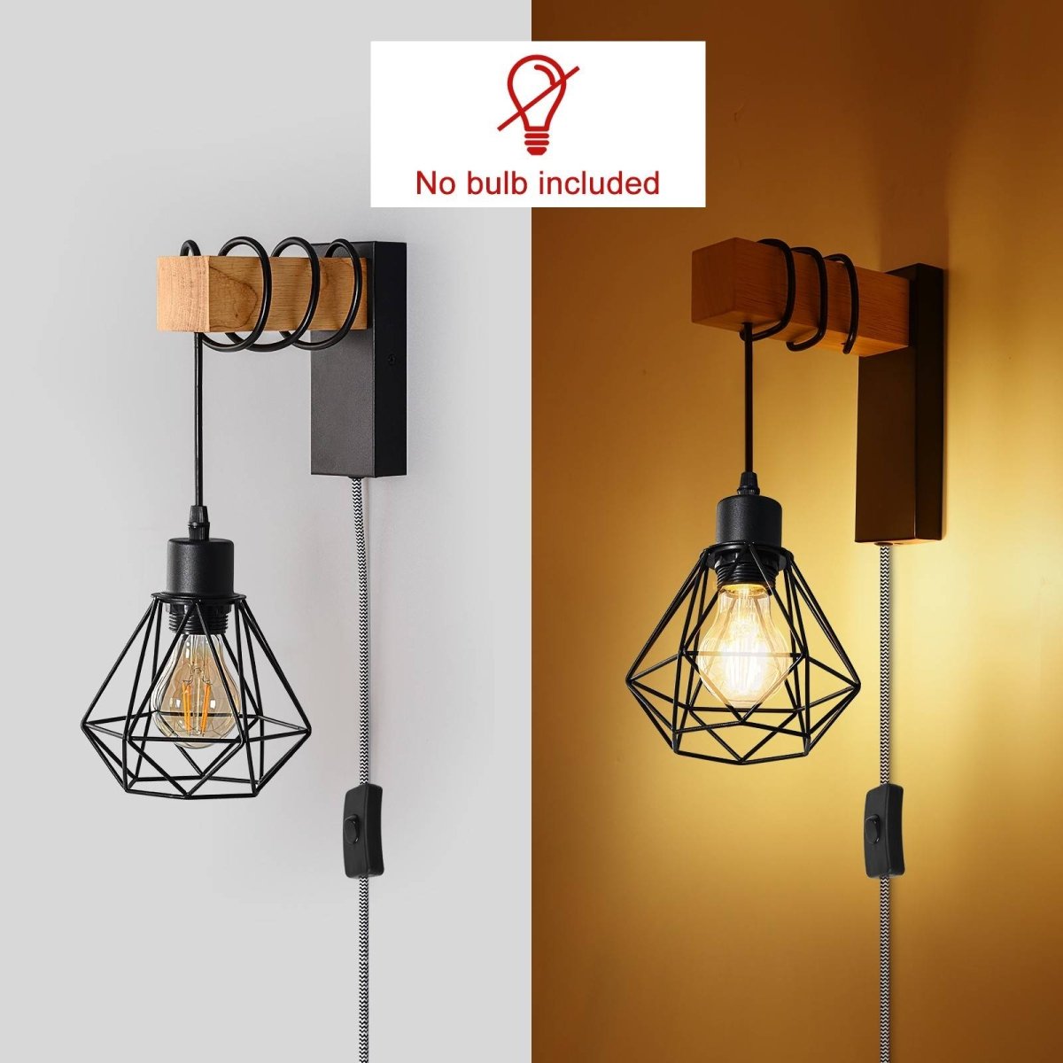 Aplique de pared jaula con cable y enchufe "RODEN" - Barcelona Led-Decoración