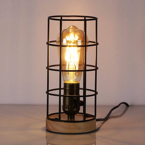 Lámpara vintage de mesa de estilo industrial madera y rejilla "GREGOR" (2)