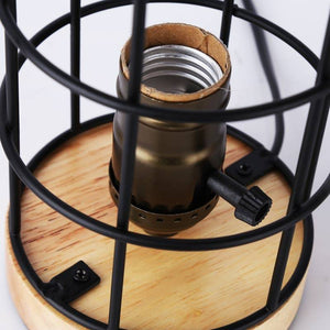 Lámpara vintage de mesa de estilo industrial madera y rejilla "GREGOR" (6)