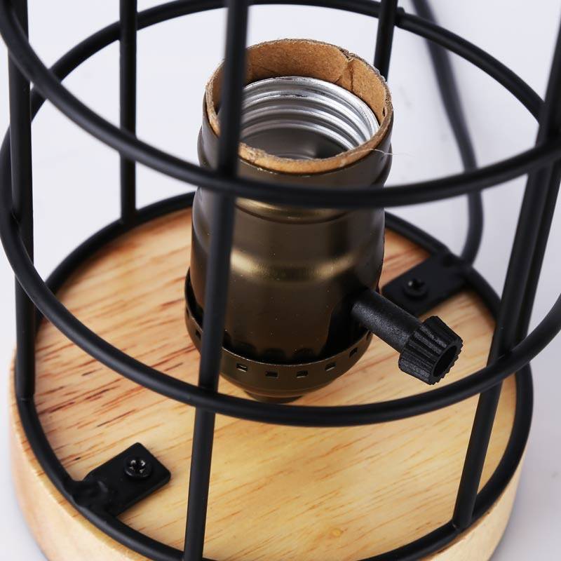 Lámpara vintage de mesa de estilo industrial madera y rejilla "GREGOR" (6)