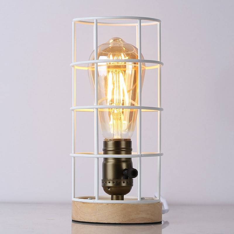 Lámpara vintage de mesa de estilo industrial madera y rejilla "GREGOR" (13)