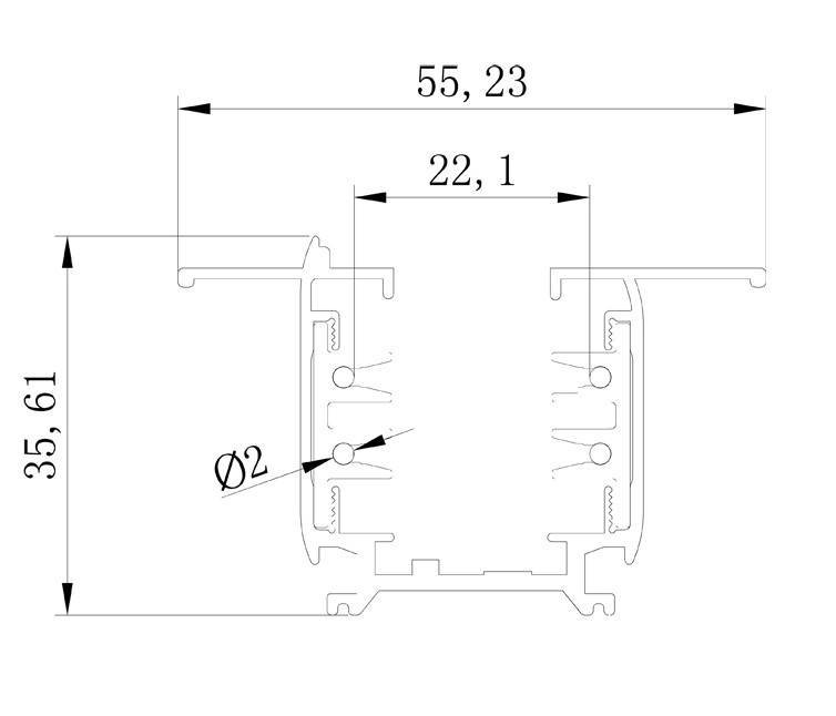 Carril trifásico empotrable para focos LED - barra 2 metros (2)