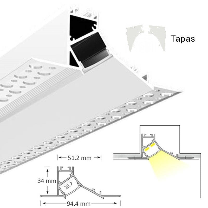 Perfil tira LED integración / trimless esquina - 94 x 34mm - Con difusor - 2 metros (7)