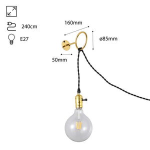 Aplique de Pared Interior Dorado con Enchufe y Interruptor para Dormitorio, Escalera, Escritorio (6)