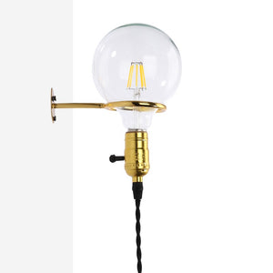 Aplique de Pared Interior Dorado con Enchufe y Interruptor para Dormitorio, Escalera, Escritorio