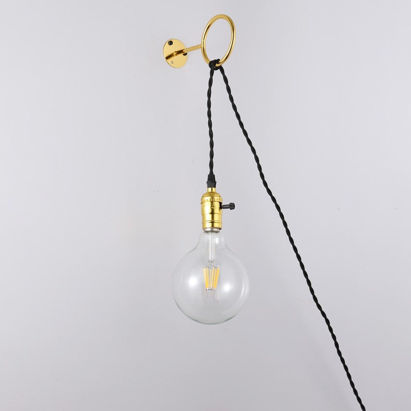 Aplique de Pared Interior Dorado con Enchufe y Interruptor para Dormitorio, Escalera, Escritorio (11)