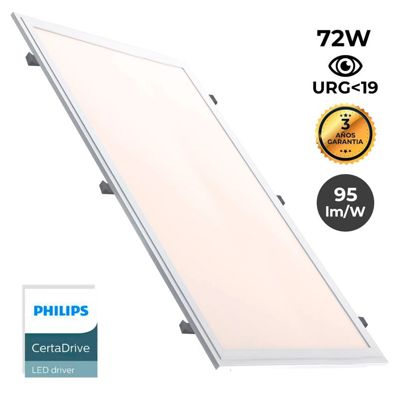 Panel LED de empotrar 1200X600mm Slim 72W PHILIPS DRIVER UGR19 con KIT de montaje