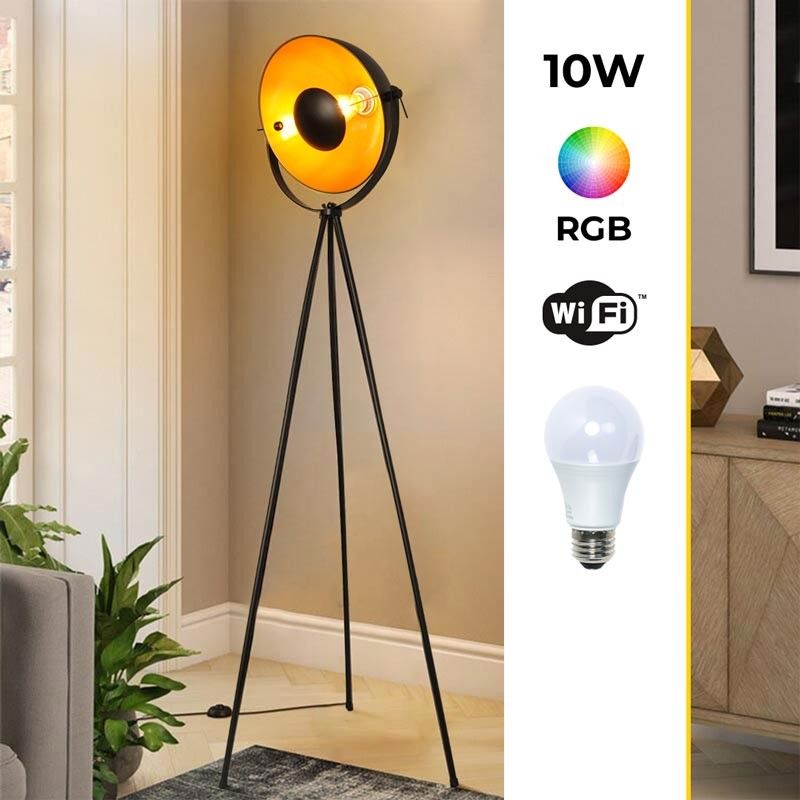 Lámpara de pie vintage con trípode "Galilen" + Bombilla RGBW + CCT WiFi - 9W