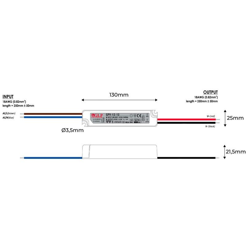 Fuente de alimentación estanca 12V DC - 12W  - IP67 - GLP (1)