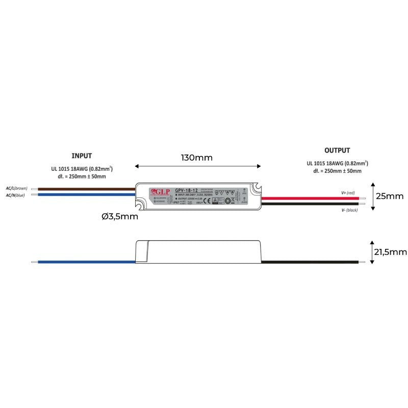 Fuente de alimentación estanca 12V DC - 18W  - IP67 - GLP (1)