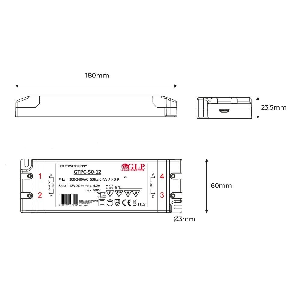 Fuente de alimentación 50W 12V - GLP (1)