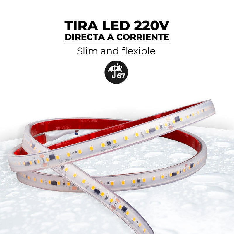 Tira LED 220V - 300W (2400xSMD2835) - 12mm - Apta exterior: IP67 - Rollo 20 metros (4)