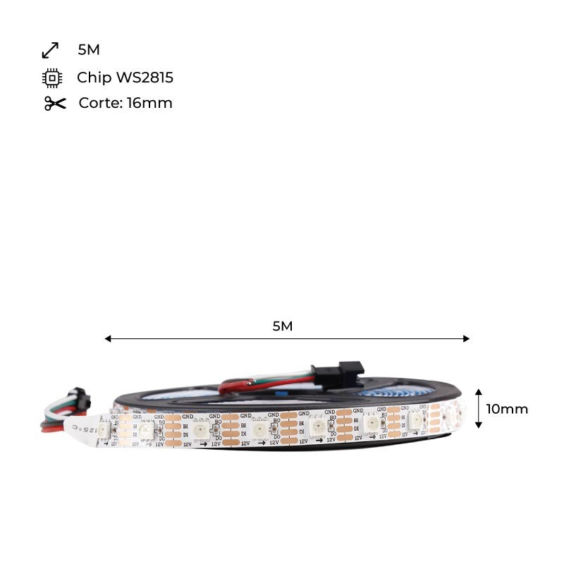 Tira LED inteligente IC RGB 12V DC - 14,4 W/m -IP20 - 60 LED/m - Ancho 10mm - 5 metros (12)