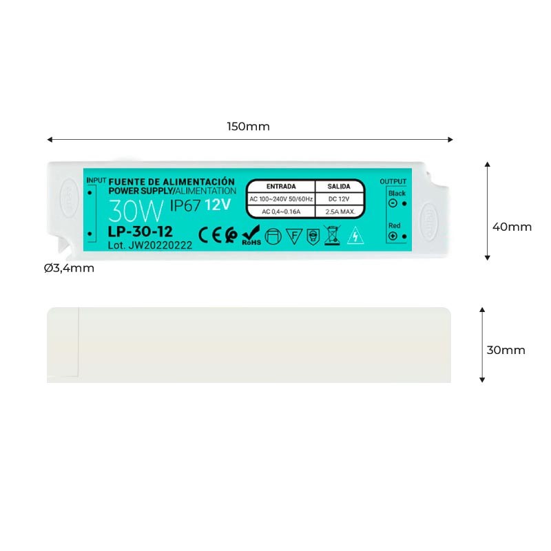 Fuente de alimentación Estanca IP67 12V 30W (3)
