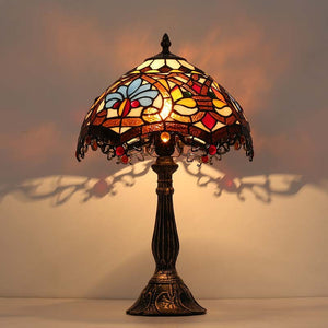 Lámpara de mesa inspiración "Tiffany" con mosaico floral en cristal (6)