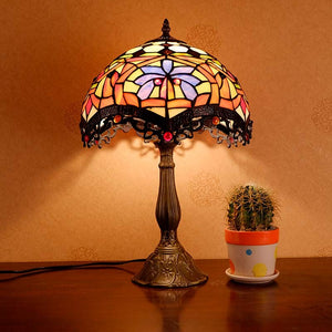 Lámpara de mesa inspiración "Tiffany" con mosaico floral en cristal (9)