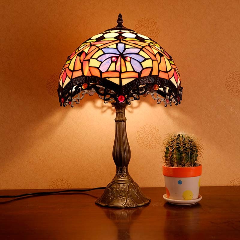 Lámpara de mesa inspiración "Tiffany" con mosaico floral en cristal (9)