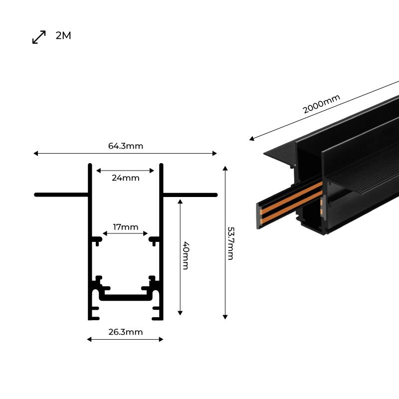 Carril magnético 20mm empotrable - 48V - 2 metros (15)