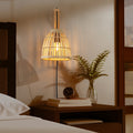 Wooden wall lamp with bamboo lampshade 